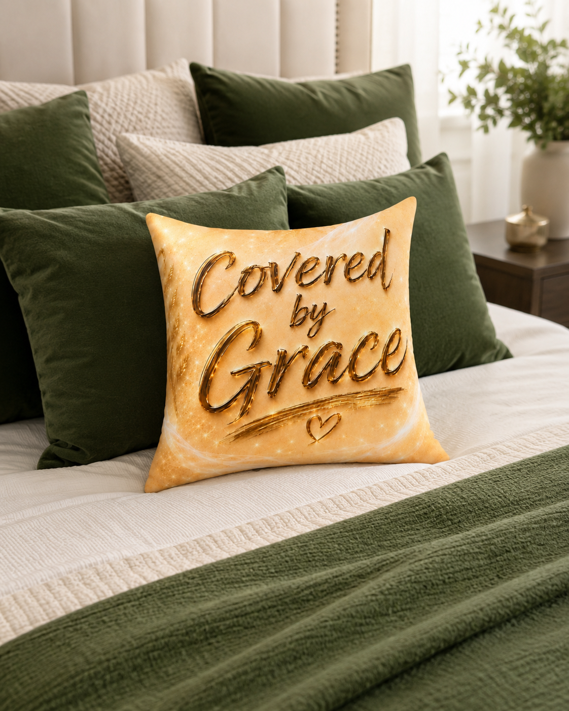 Covered by Grace Square Throw Pillow — Inspirational Faith Decor
