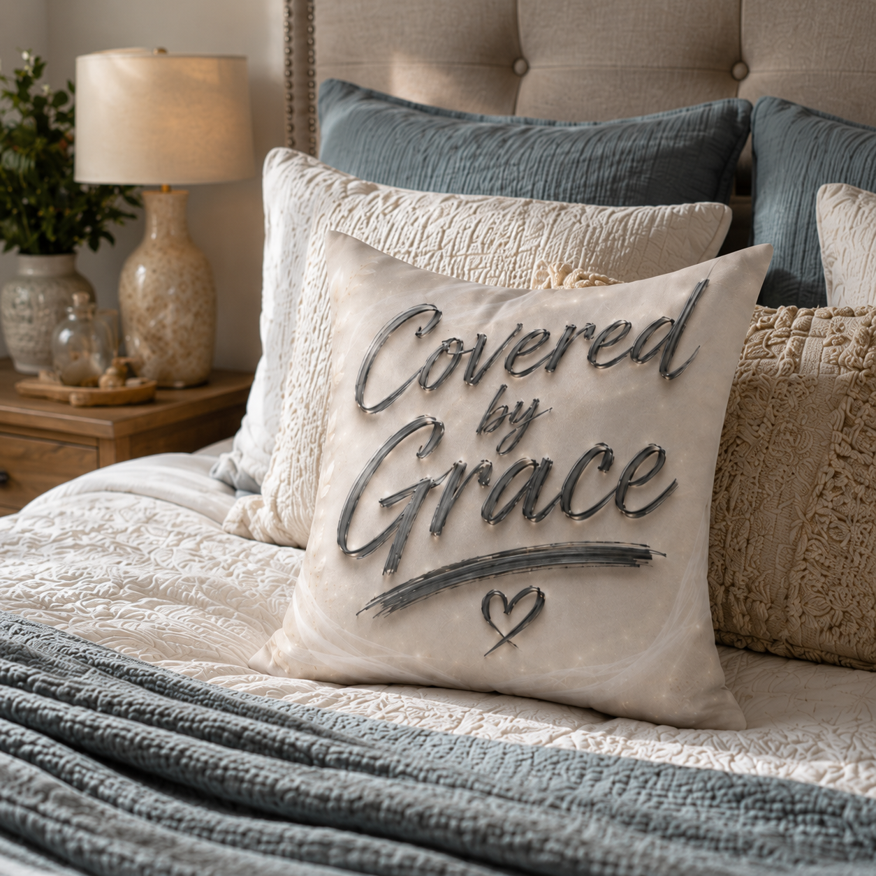 Covered by Grace Pillow - Faith-Inspired Square Throw Pillow