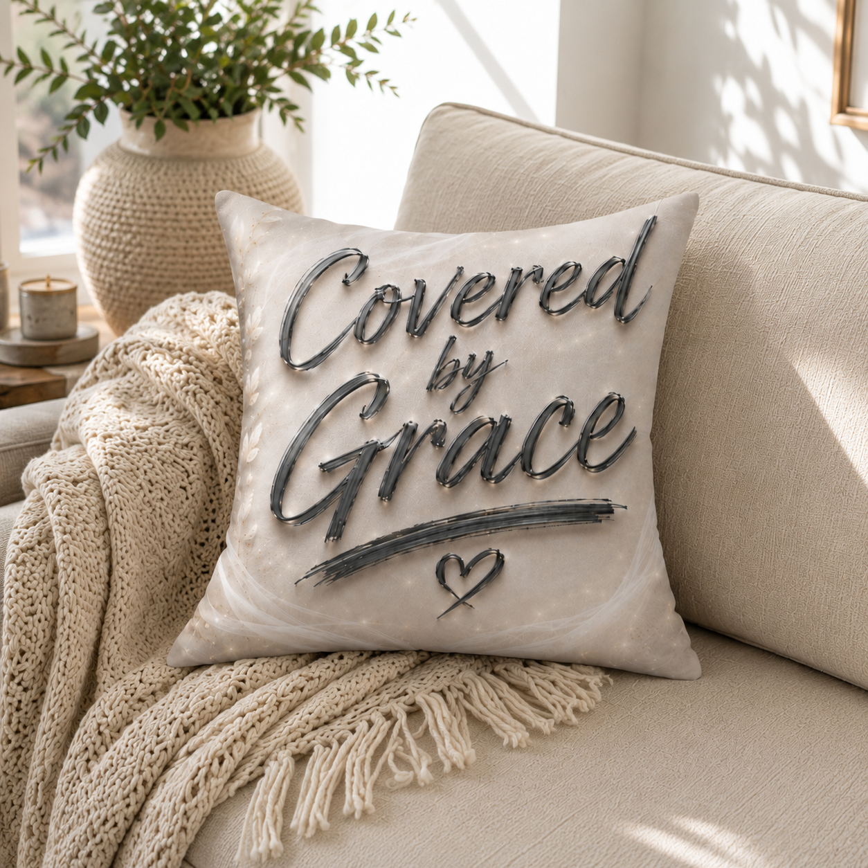 Covered by Grace Pillow - Faith-Inspired Square Throw Pillow