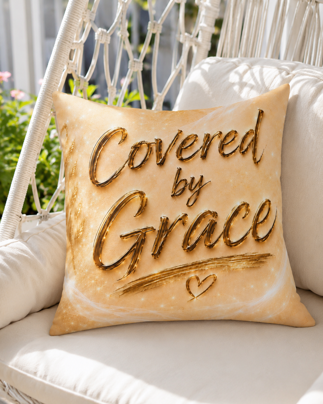 Covered by Grace Square Throw Pillow — Inspirational Faith Decor