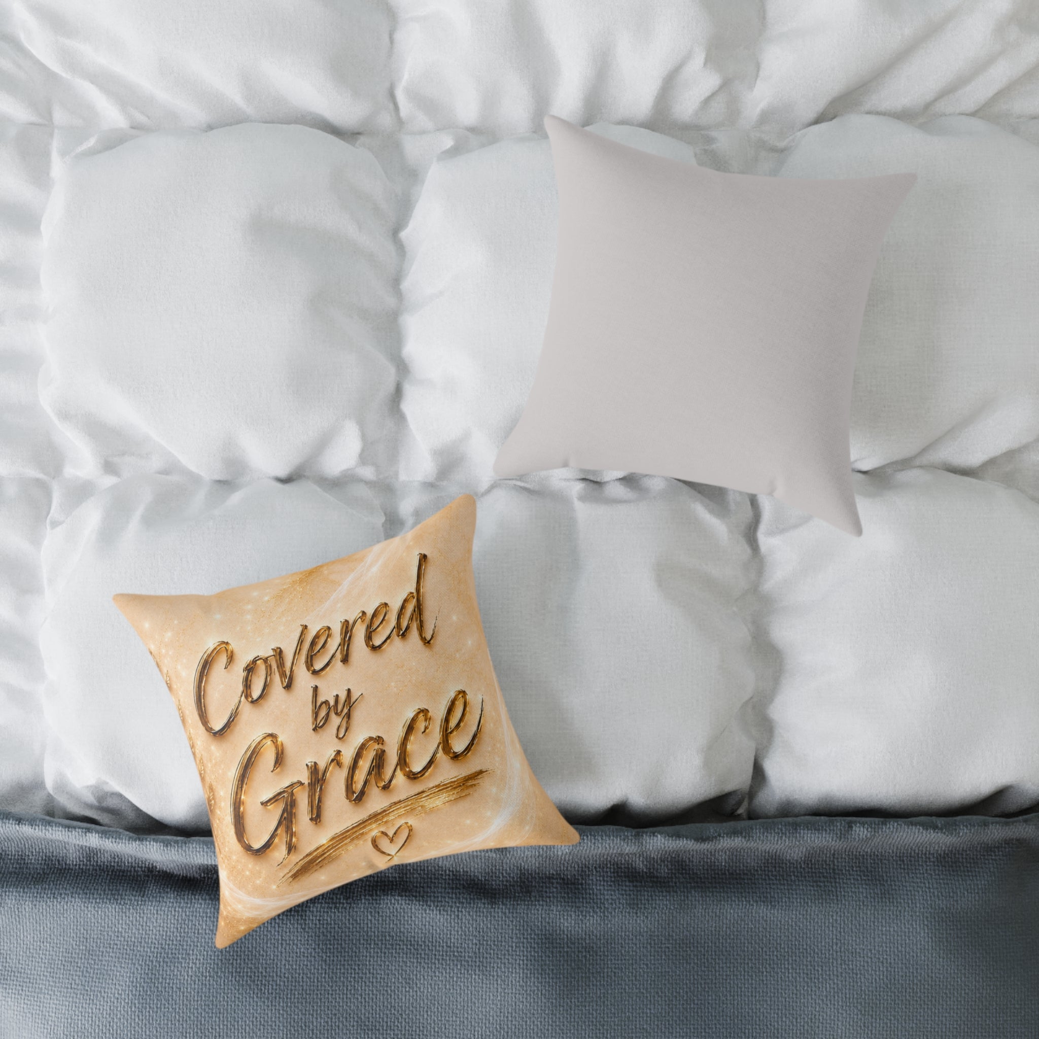 Covered by Grace Square Throw Pillow — Inspirational Faith Decor