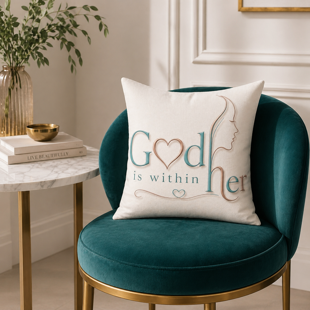 Square Poly Canvas Pillow — "God is Within Her" Inspirational Faith Throw Pillow