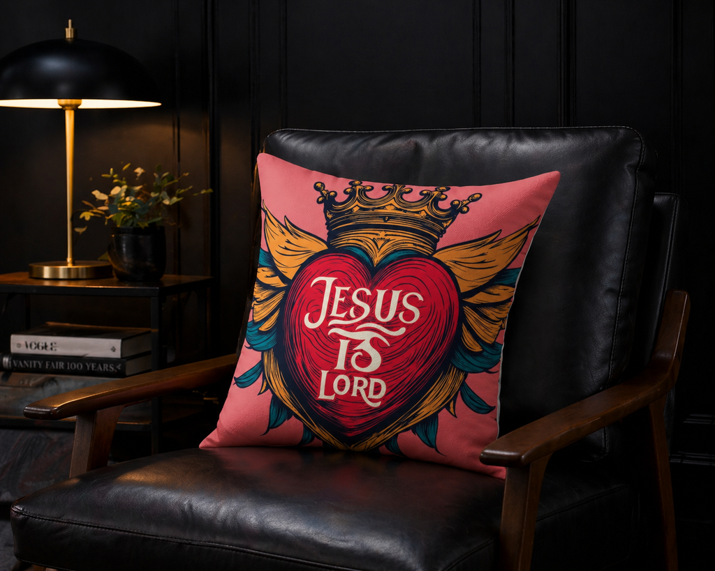 Jesus Is Lord Heart Crown Decorative Pillow — Faith Christian Throw Pillow