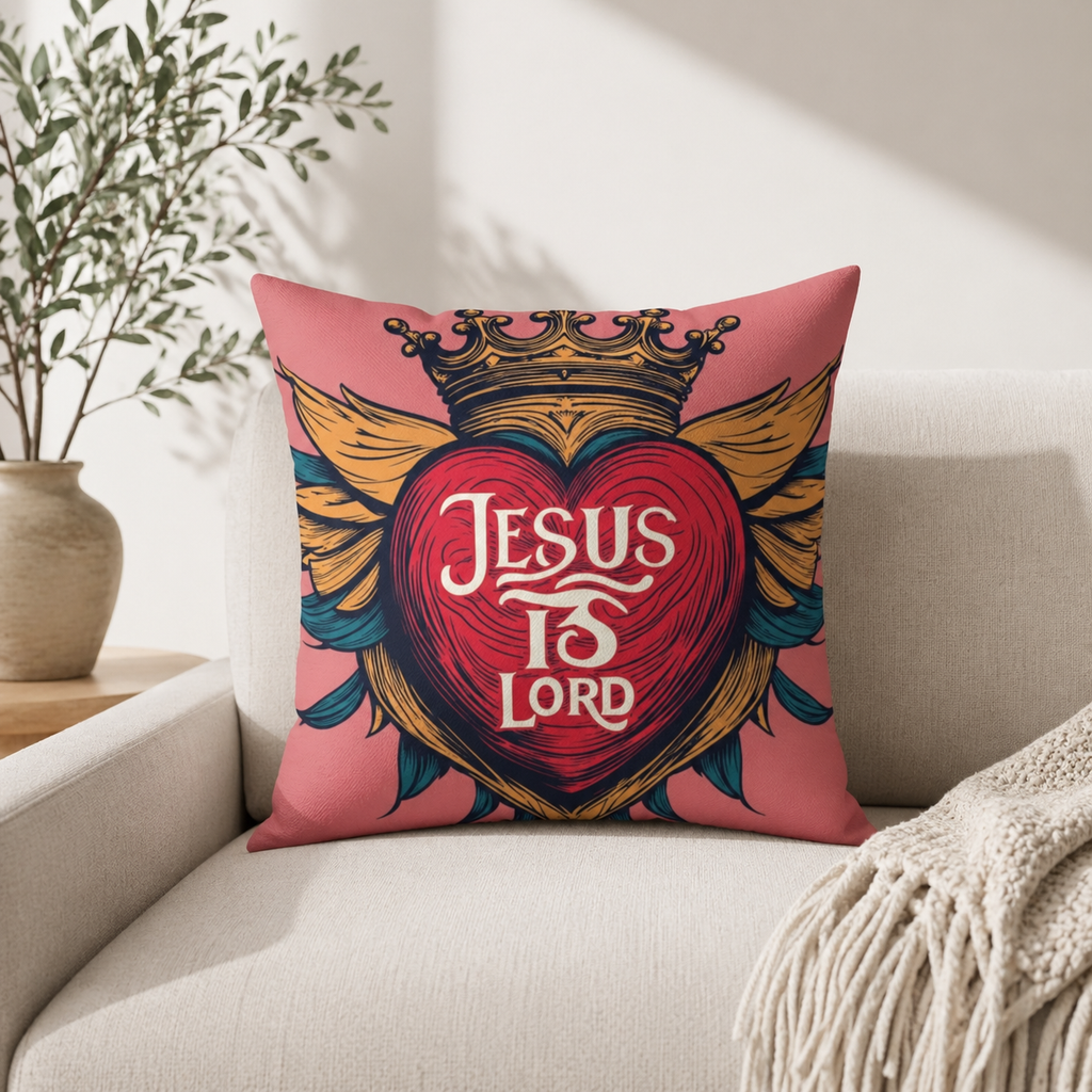 Jesus Is Lord Heart Crown Decorative Pillow — Faith Christian Throw Pillow