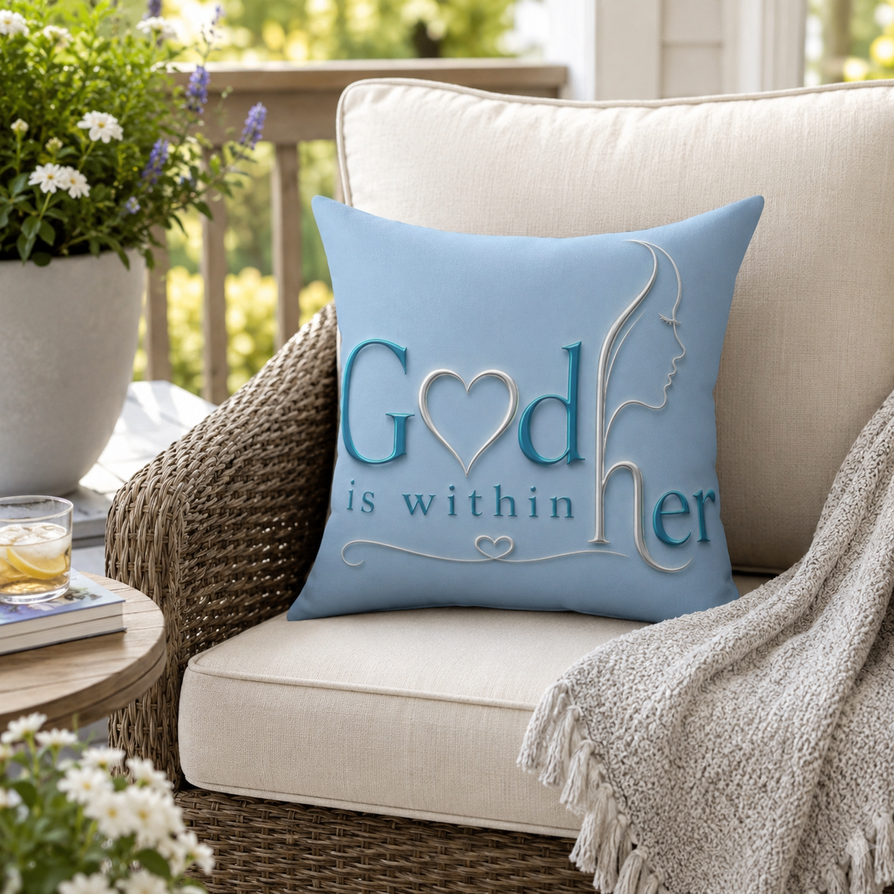 Faith Heart Pillow — "God is Within Her" Inspirational Square Throw Pillow
