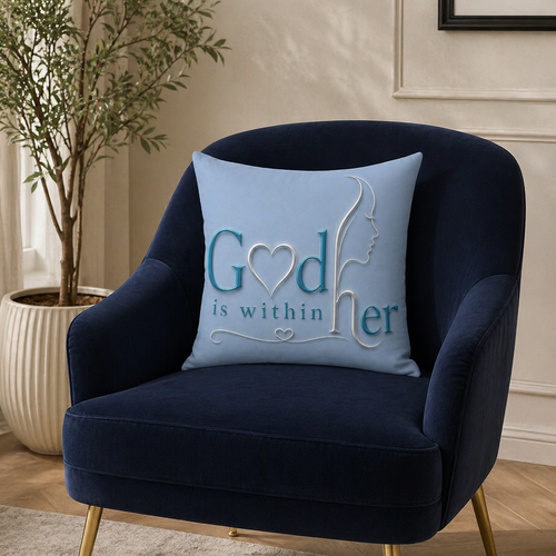 Faith Heart Pillow — "God is Within Her" Inspirational Square Throw Pillow