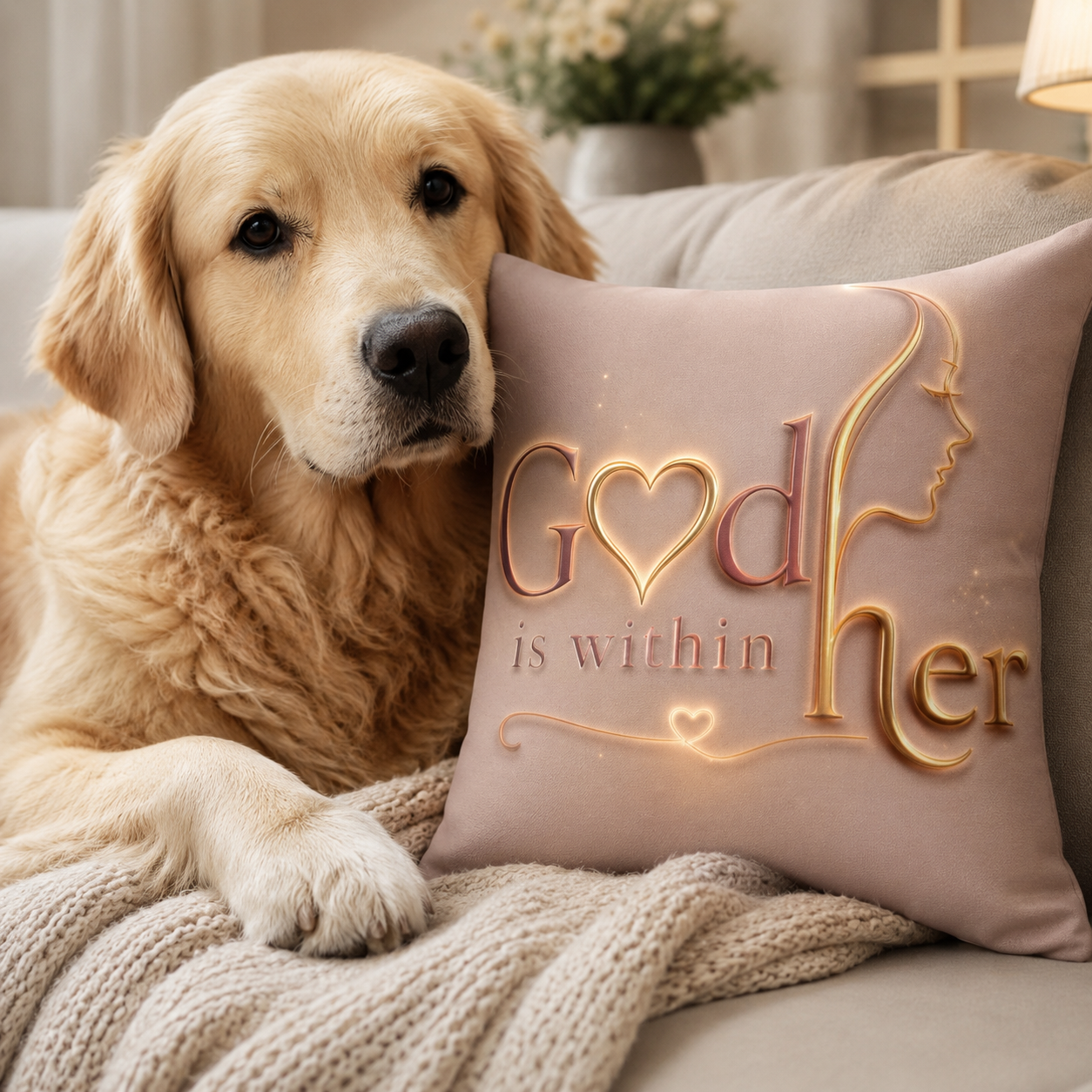 Square Poly Canvas Pillow — "God is Within Her" Inspirational Throw Pillow