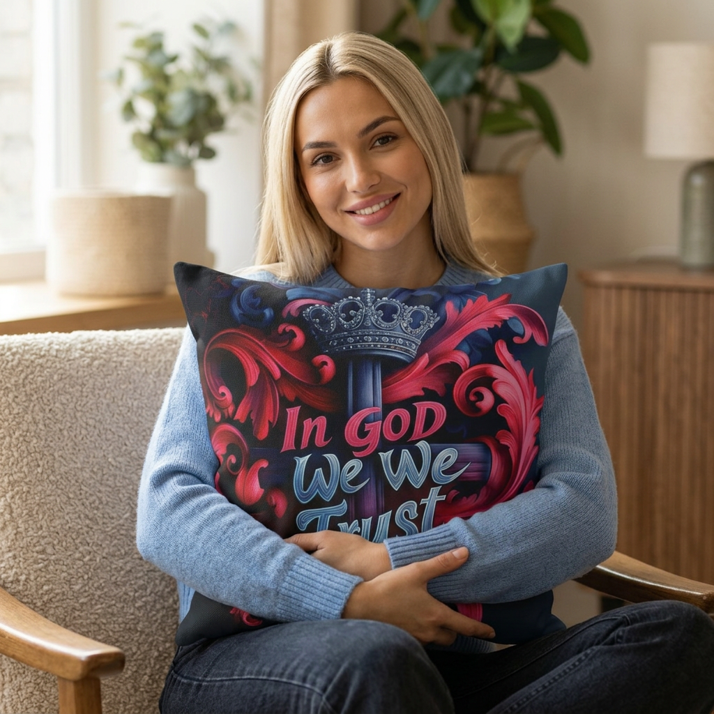 In God We Trust Decorative Pillow — Faith-Inspired Square Throw Pillow