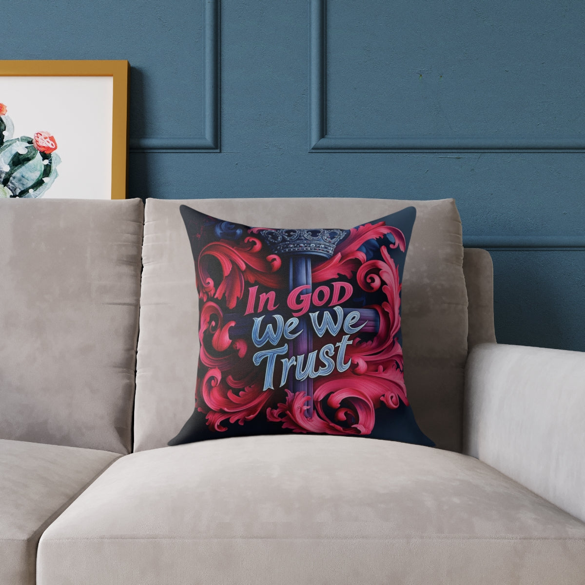 In God We Trust Decorative Pillow — Faith-Inspired Square Throw Pillow